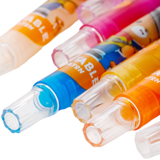 Deli Twistable Crayon Round Barrel, Full Length, 12 Colors, Smooth & Non-Toxic