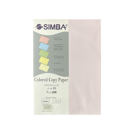 Simba Pastel Light Color Copy Paper Pack 80gsm 100 Sheets A4