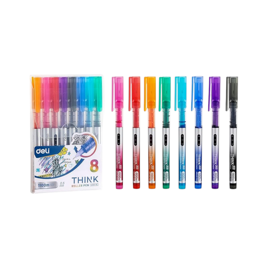 Deli 8 Pieces Rolling Ball Pens, 0.5 mm Extra Fine Point Pens