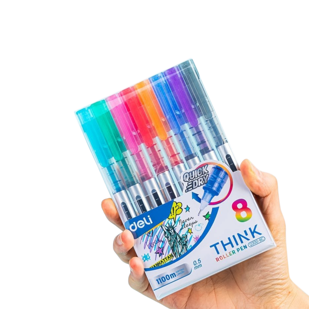 Deli 8 Pieces Rolling Ball Pens, 0.5 mm Extra Fine Point Pens
