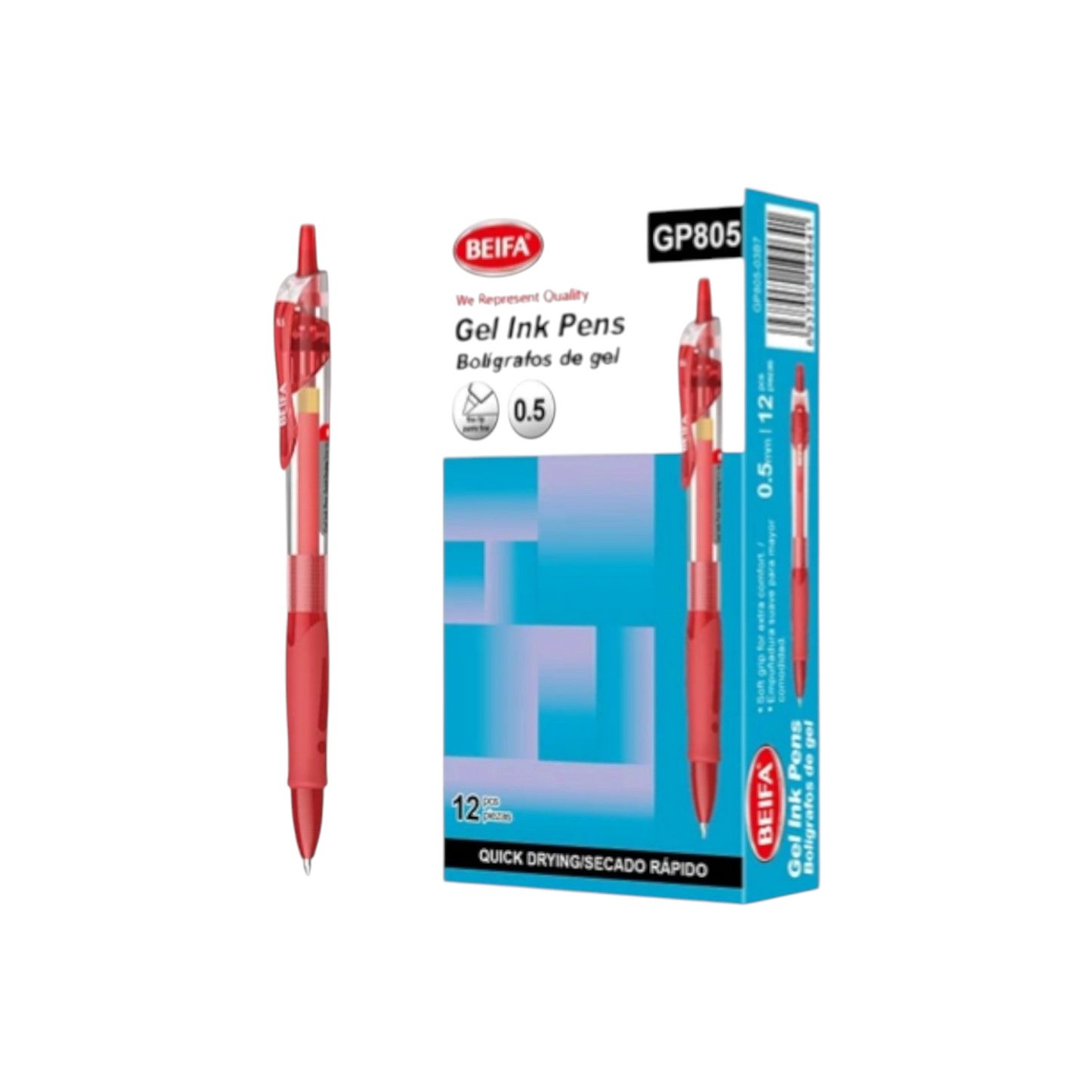 Beifa Quick-Dry Red Gel Pen 0.5 mm with Click Mechanism – Model GP805-03B7