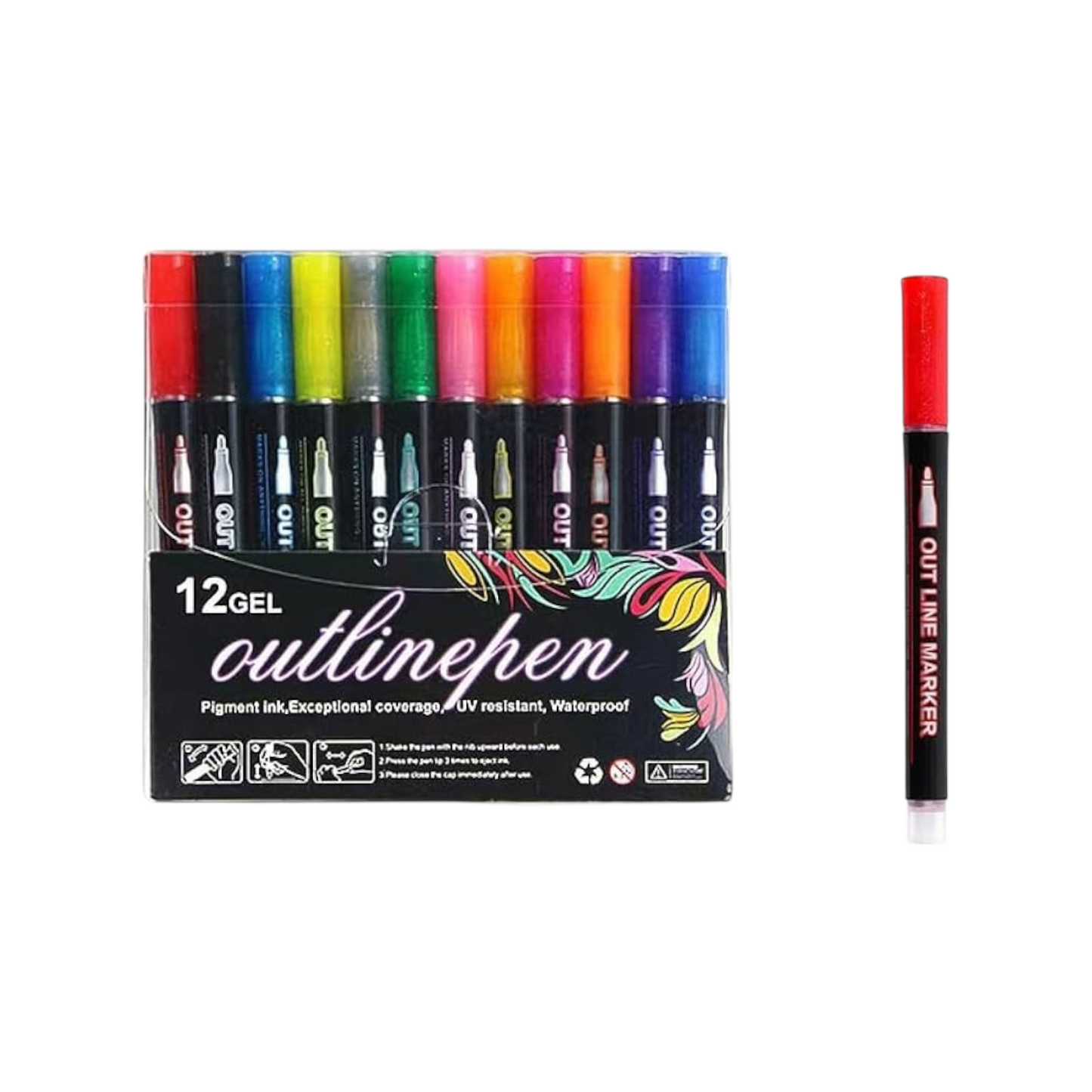 Double Line Outline Pen, Self-Outline Metallic Markers, 12 & 24 Colors