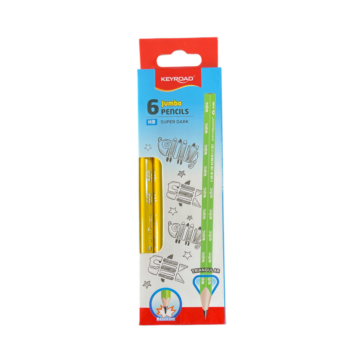 Set of 6 Jumbo Graphite Pencils HB Triangular - Keyroad Model KR971720