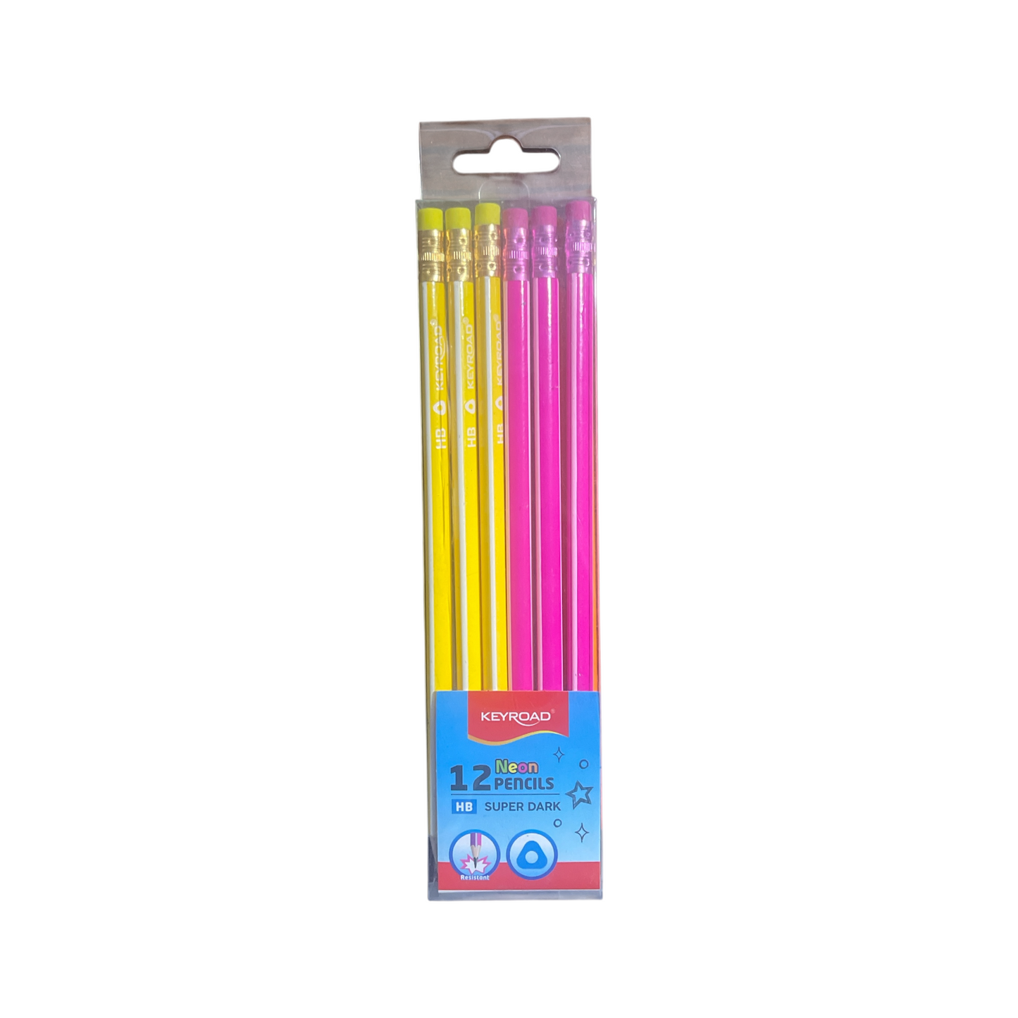 Wooden Triangular Pencil HB with Eraser, Neon Colors 2.2 mm