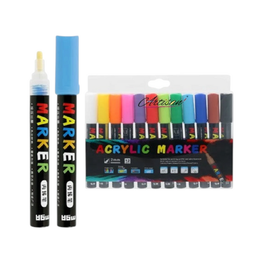 M&G Acrylic Paint Markers, 2mm Round Tip, Set of 12, Basic Colors