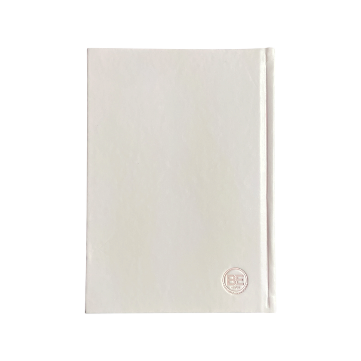 Elite Stationery House A5 hardcover notebook in light beige with a sewn binding and embossed BE logo on the cover.