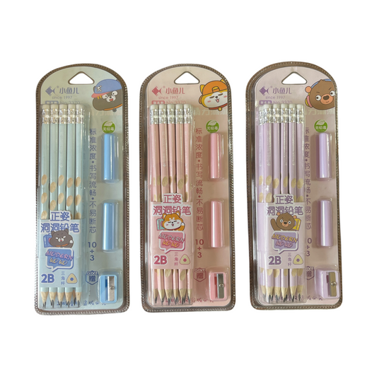 Cute Cartoon Set 10 Pencils with Eraser and Sharpener For Kids - 2B