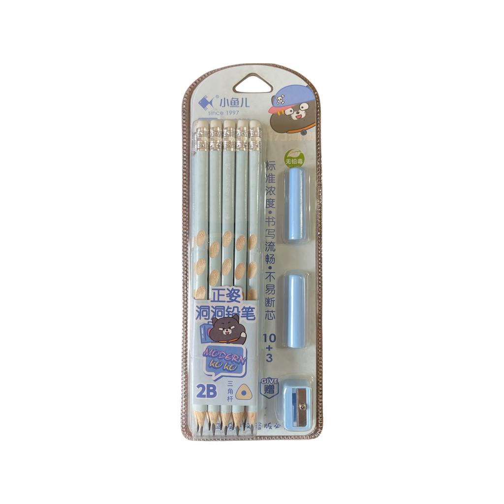 Cute Cartoon Set 10 Pencils with Eraser and Sharpener For Kids - 2B