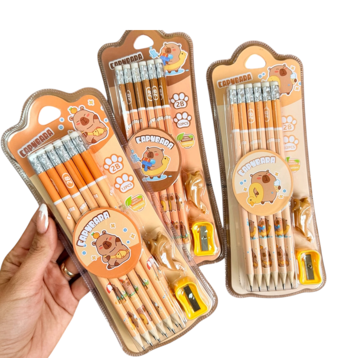 Capybara Set 12 Pencils with Eraser and Sharpener For Kids - 2B