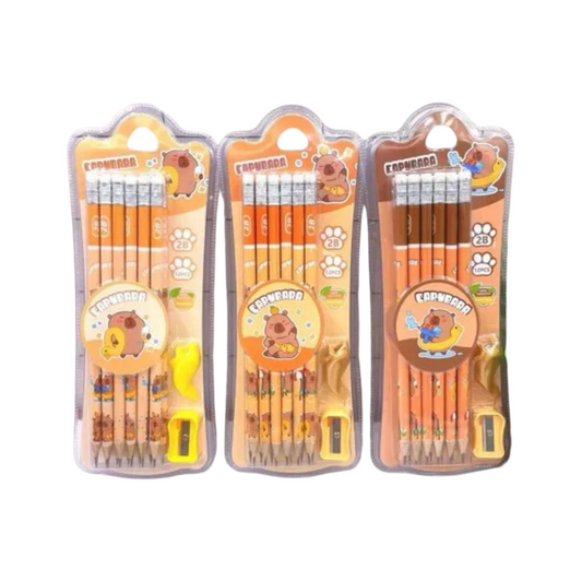 Capybara Set 12 Pencils with Eraser and Sharpener For Kids - 2B