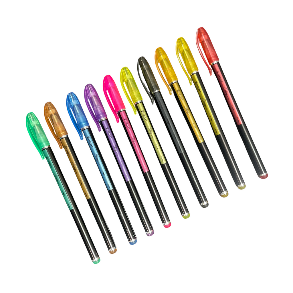 10 x Linc Shine Sparkled Gel Pens 0.7 mm FINE Tip 10 colors