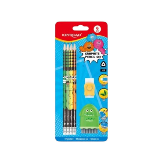 Keyroad Pastel Pencil Card Set – 3 Pieces + Eraser + Sharpener with Container KR973271