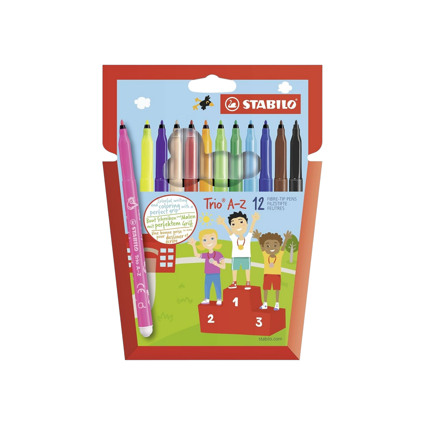 STABILO Trio A-Z Set Of 10 Fibre Tip Colors + 2 Free Neon Colors