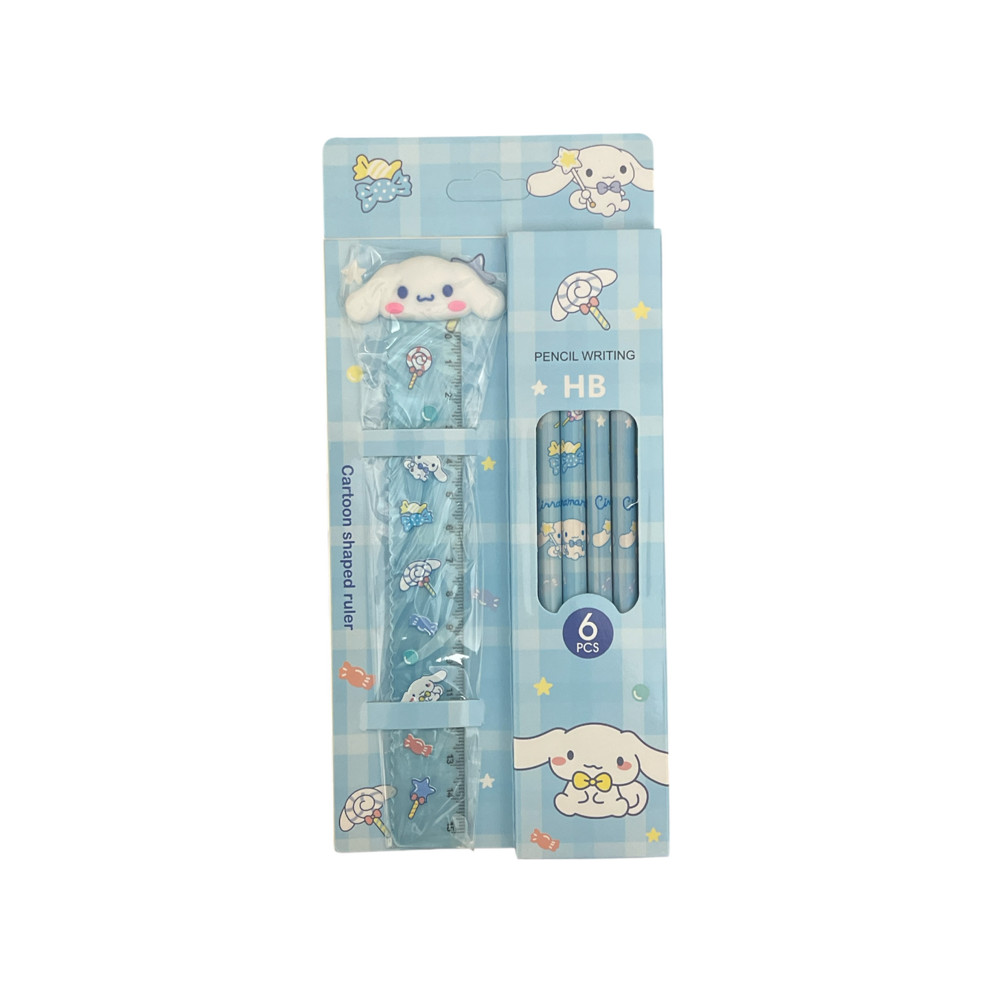 Set of 6 HB Pencils + 15 cm Ruler - Random Shapes