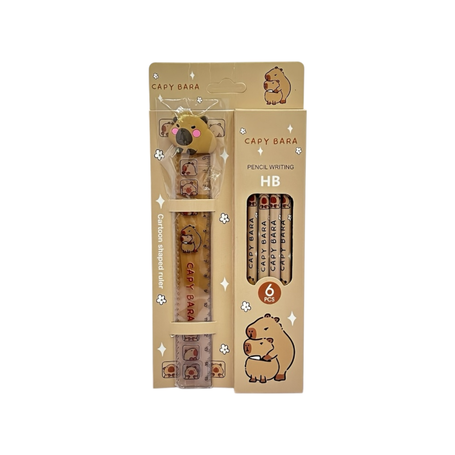 Set of 6 HB Pencils + 15 cm Ruler - Random Shapes