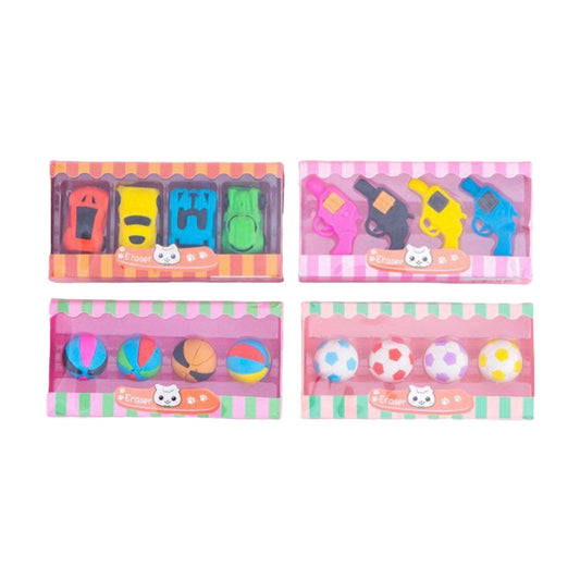 4 Pieces /Pack Cute Soccer - Gun - Cars Eraser Set Rubber