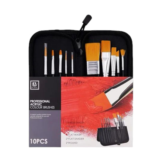 Nylon Acrylic Brush Set – 10pcs