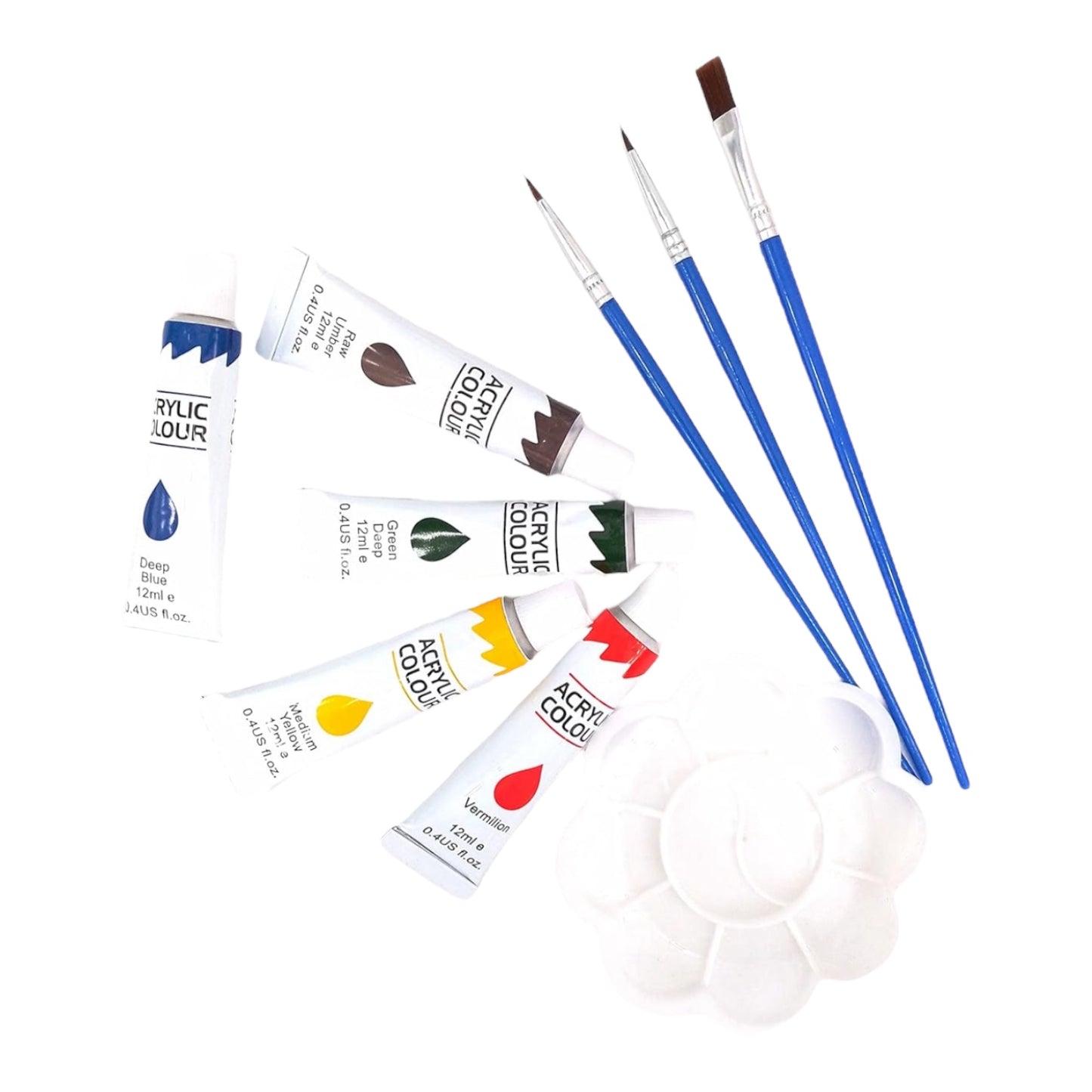 Premium Acrylic Paint Set, 24x12ml Tubes with three Brushes and a Palette