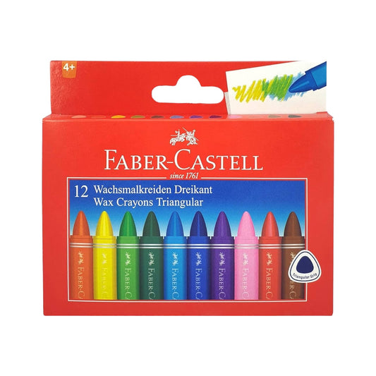 Faber Castell Triangular Wax Crayons Set - 9 Cm, 12 Pieces