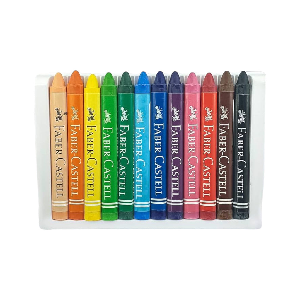 Faber Castell Triangular Wax Crayons Set - 9 Cm, 12 Pieces