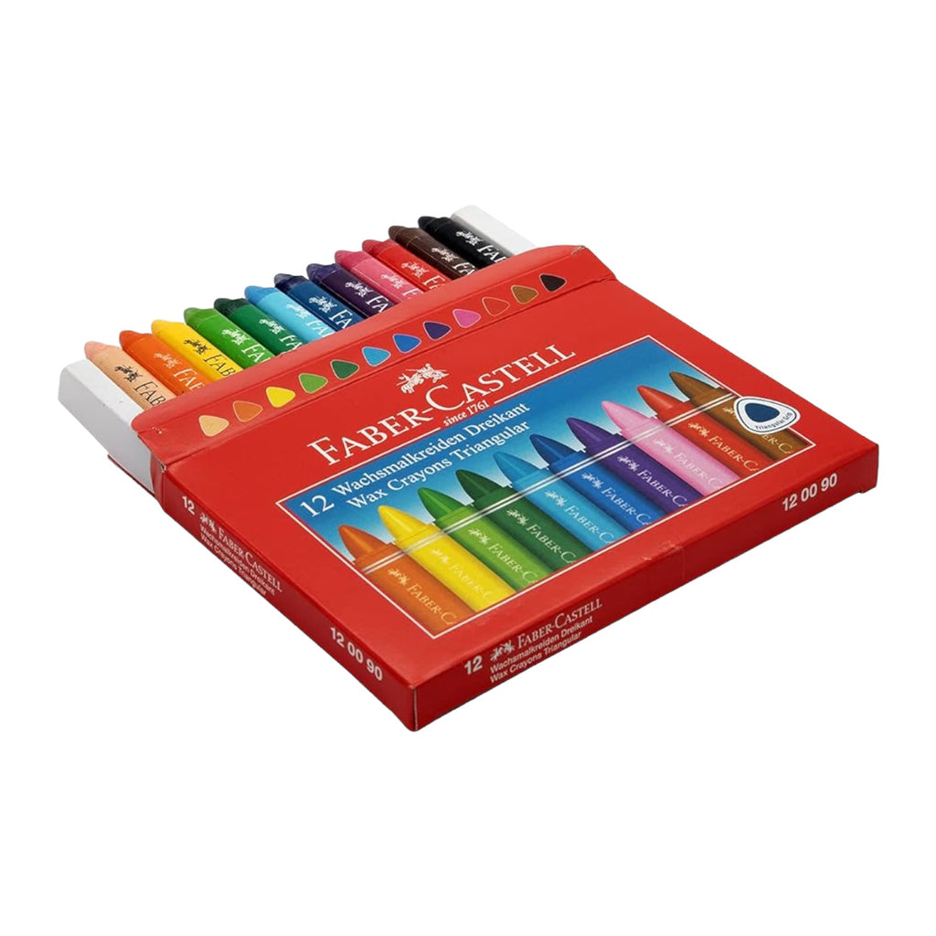 Faber Castell Triangular Wax Crayons Set - 9 Cm, 12 Pieces