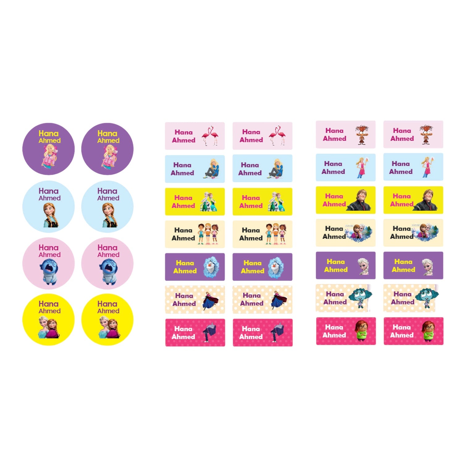 Characters Girls 1 Name Tags – Elite Stationery El Sahhar
