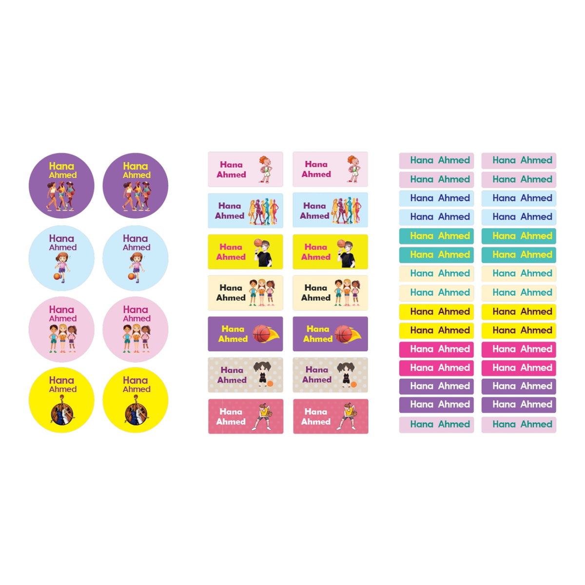 Basketball Girls' Name Tag Stickers