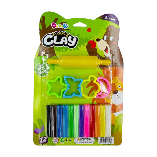 Panda Modeling Clay 12 Assorted Colors 165 g + 4 Mini Molds + 1 Roller