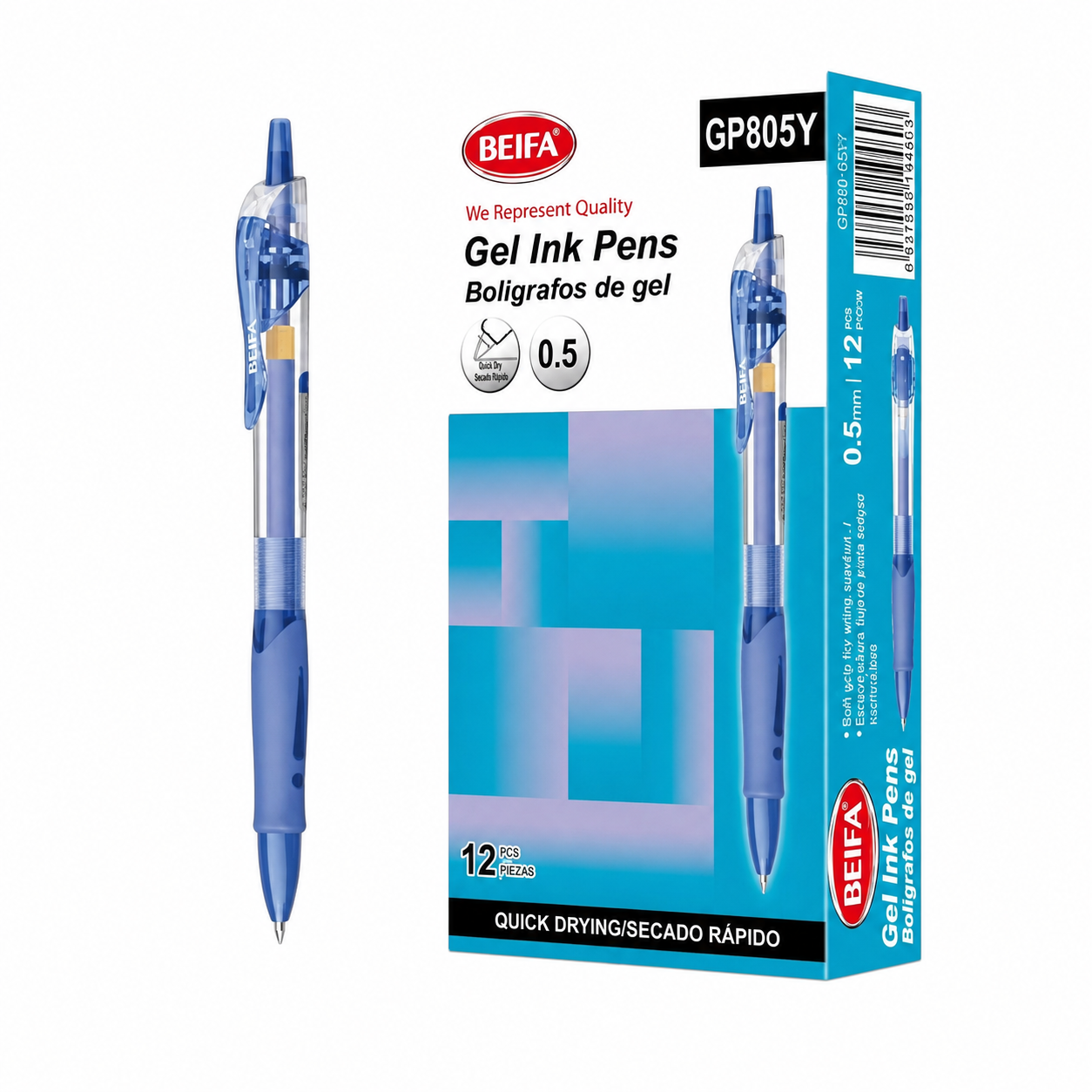 Beifa Quick-Dry Blue Gel Pen 0.5 mm with Click Mechanism – Model GP805Y