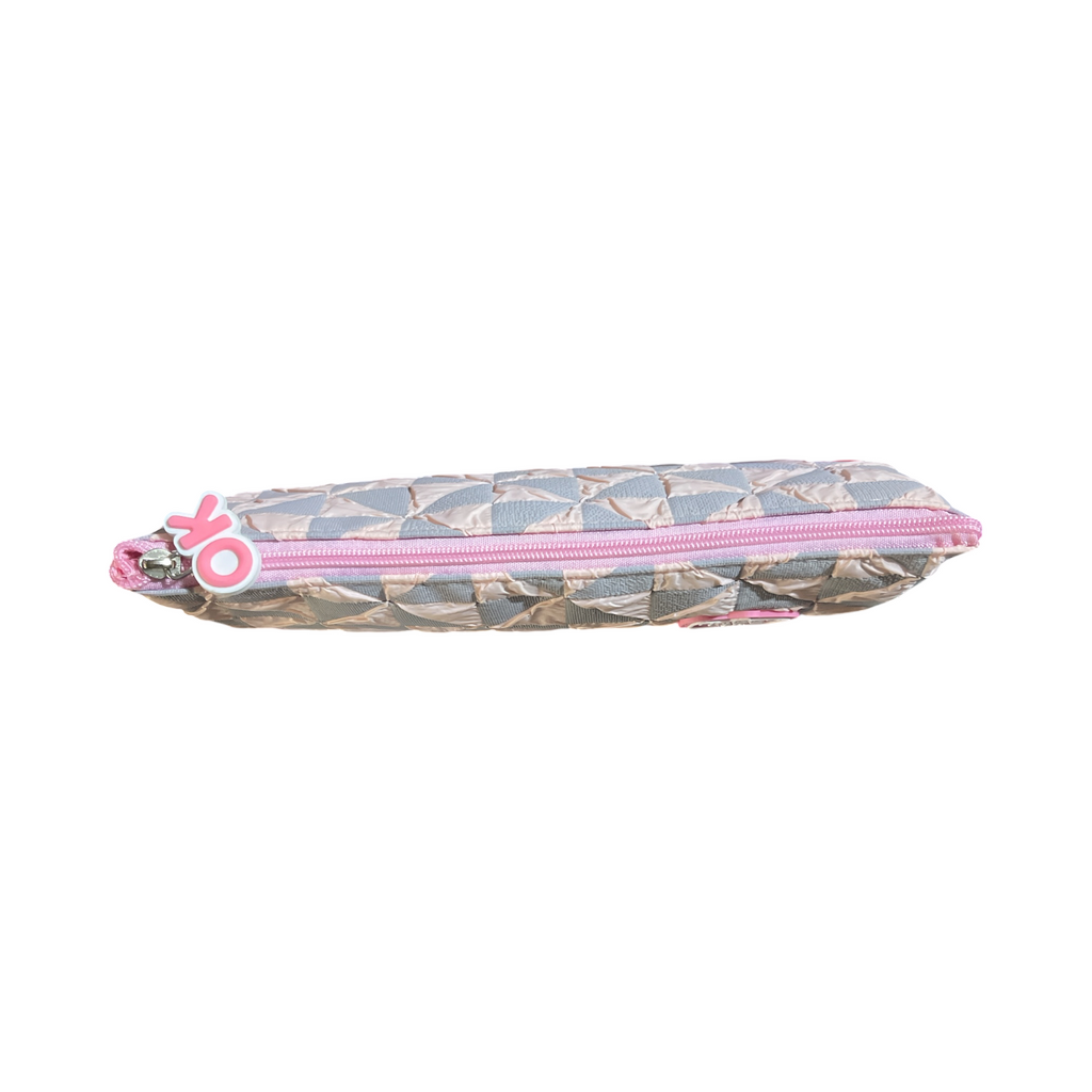 Happy Life Quilted Geometric Pencil Case – Large Capacity