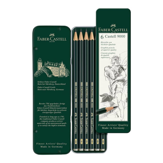 Faber Castell 9000 Graphite Pencils Different Shades Pack Of 6 Pencils - Green