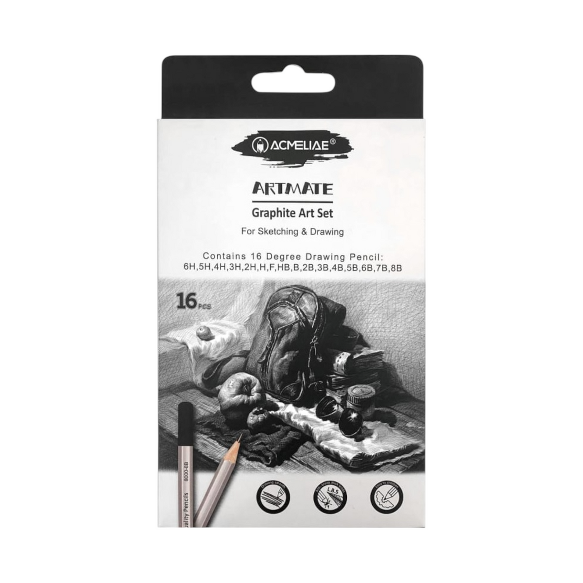 Acmeliae Hexagonal Pencil Set – 12 - 16 Pencils in Tin Box – Grades 2H to 8B