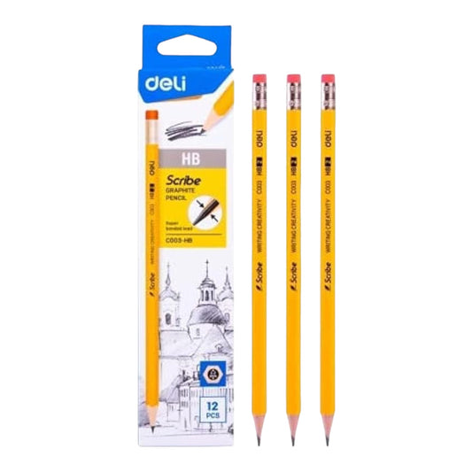 Deli C003Hb Scribe Graphite Pencil Pack Of 12 Pencils  Yellow