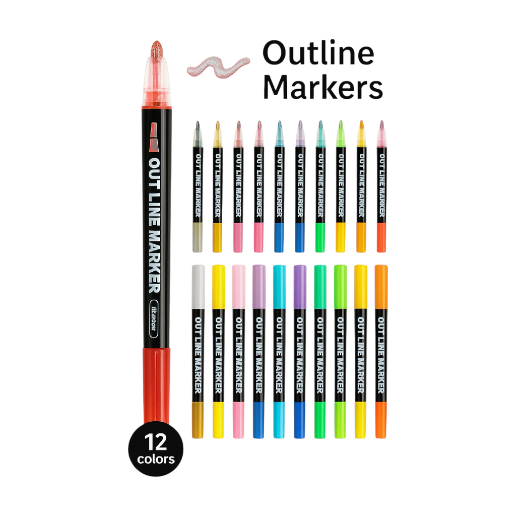 Double Line Outline Pen, Self-Outline Metallic Markers, 12/24/36/48 Colors