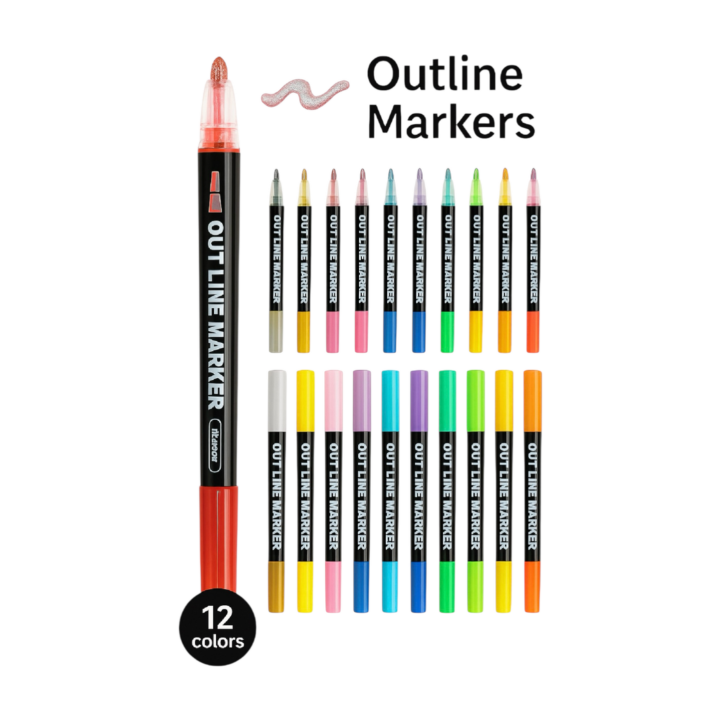 Double Line Outline Pen, Self-Outline Metallic Markers, 12/24/36/48 Colors