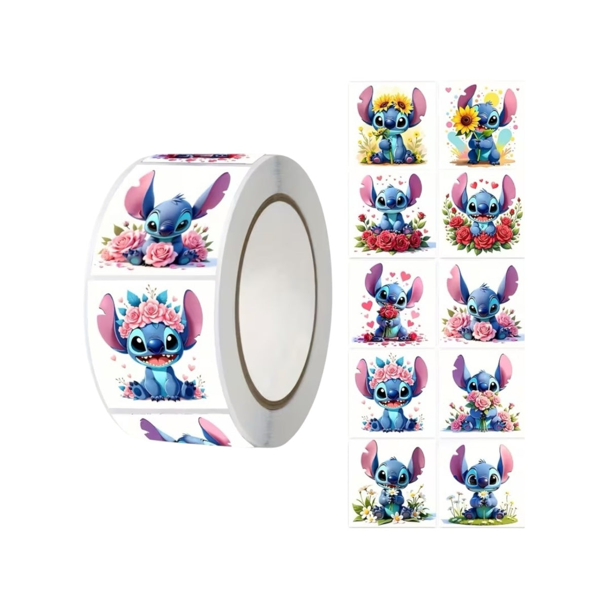 500pcs Disney Stitch Stickers, Stitch and Flower Theme, 10 Different Pattern Designs