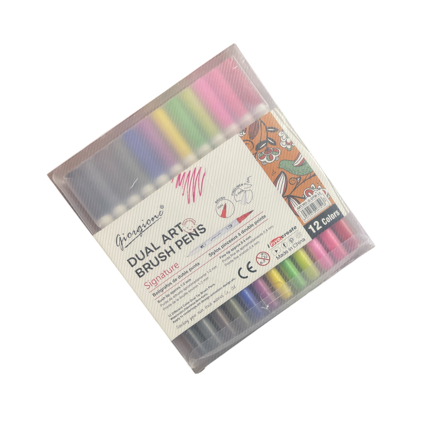 Dual Tip Brush Pen 12 Colour Set (12Dtbp)