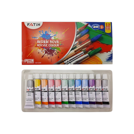 Fatih 50501 acrylic Paint, 12 ml – Set of 12 Colors