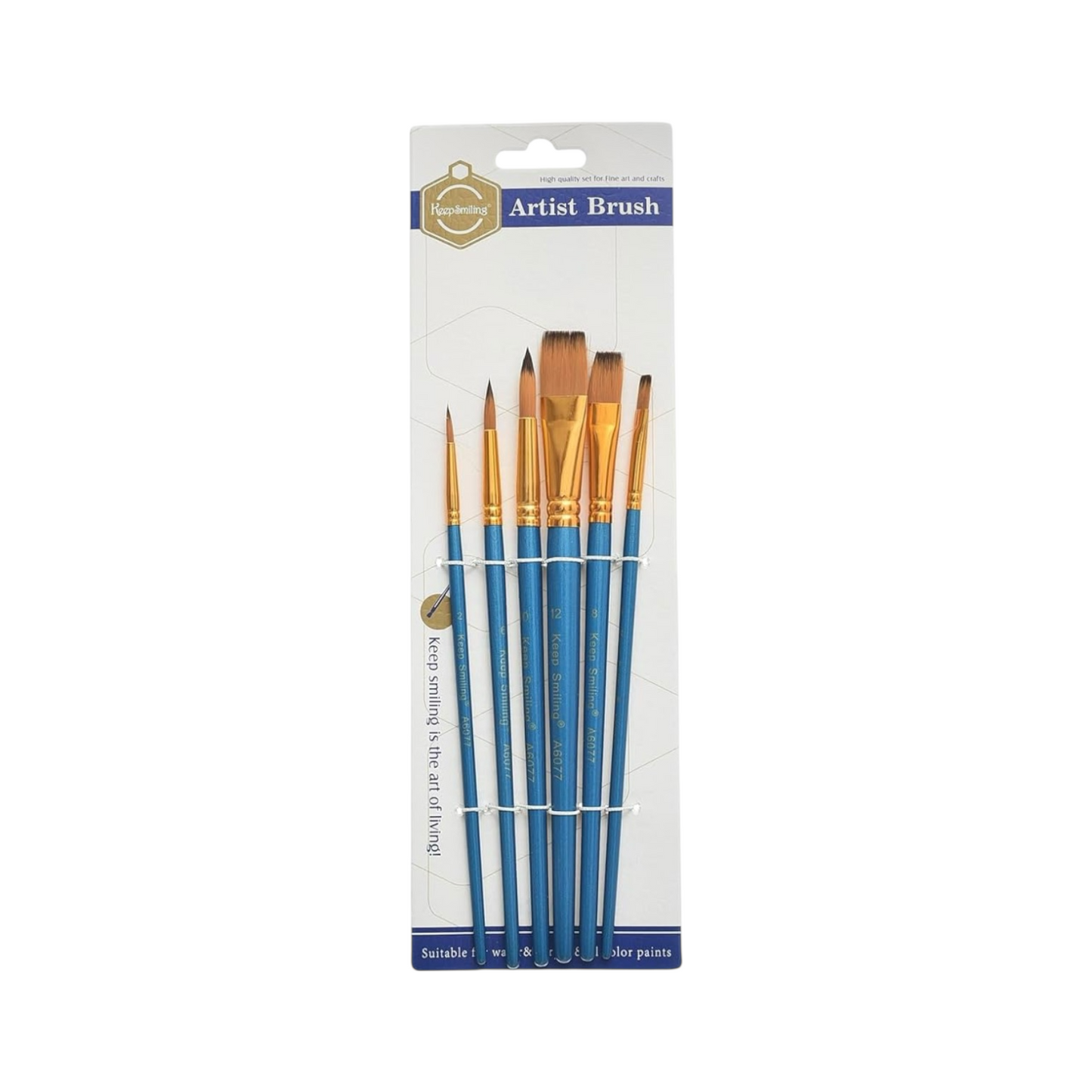 6-Piece Painting Brush Set 3 Round, 3 Angled - Keep Smiling Model A6077