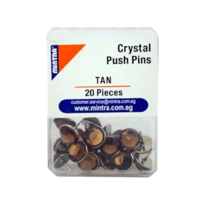 Elite Stationery House crystal push pins in tan, pack of 20 decorative office stationery pins in a clear case.