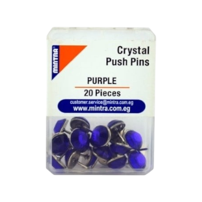 Elite Stationery House pack of 20 purple crystal push pins for cork boards in a clear plastic storage container