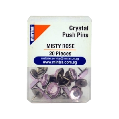 Elite Stationery House pack of 20 misty rose crystal push pins in a clear plastic storage box