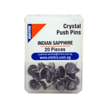 Elite Stationery House crystal push pins in Indian Sapphire, set of 20 decorative blackboard pins in a clear box.