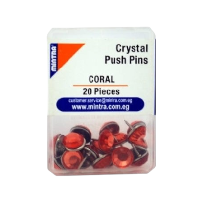 Elite Stationery House coral crystal push pins in a clear plastic storage box, pack of 20 pieces