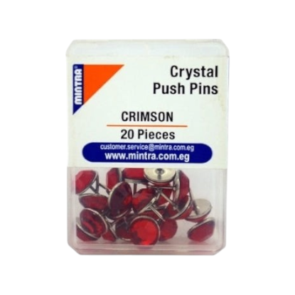 Elite Stationery House crystal push pins in crimson red, pack of 20 pieces in a clear plastic storage box