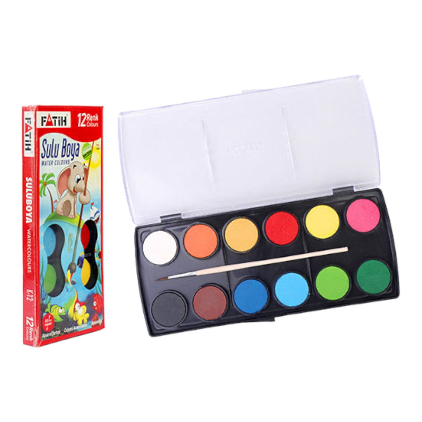 Fatih F906 water color with brush – 12 colors (33 mm tablet)