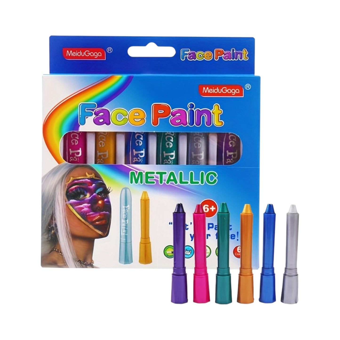 Pack of 6 Assorted Metalic Colours Face Paints Multi