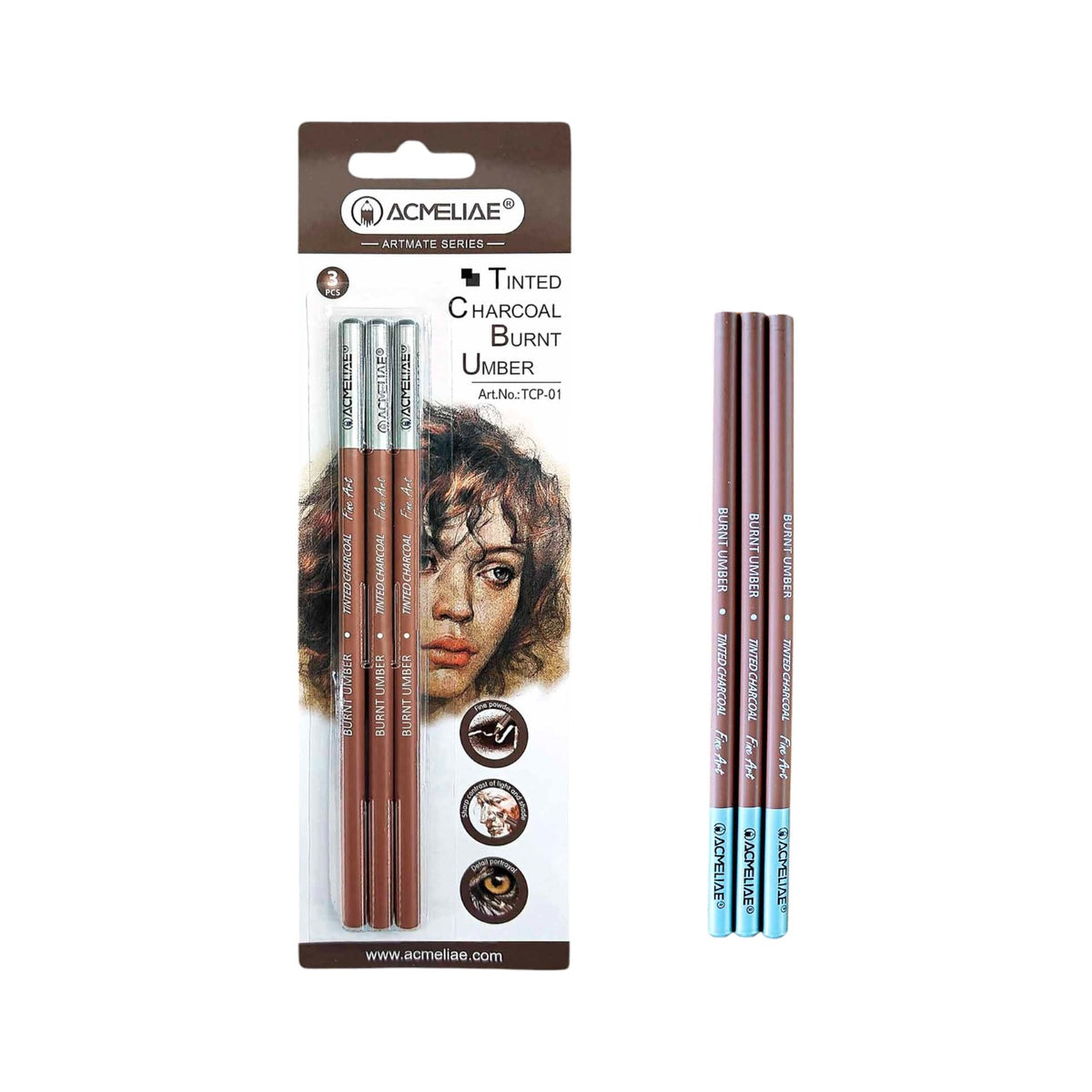 Acmeliae Round Charcoal Pencil – Dark Brown – Pack of 3 Pieces – Model TCP-01