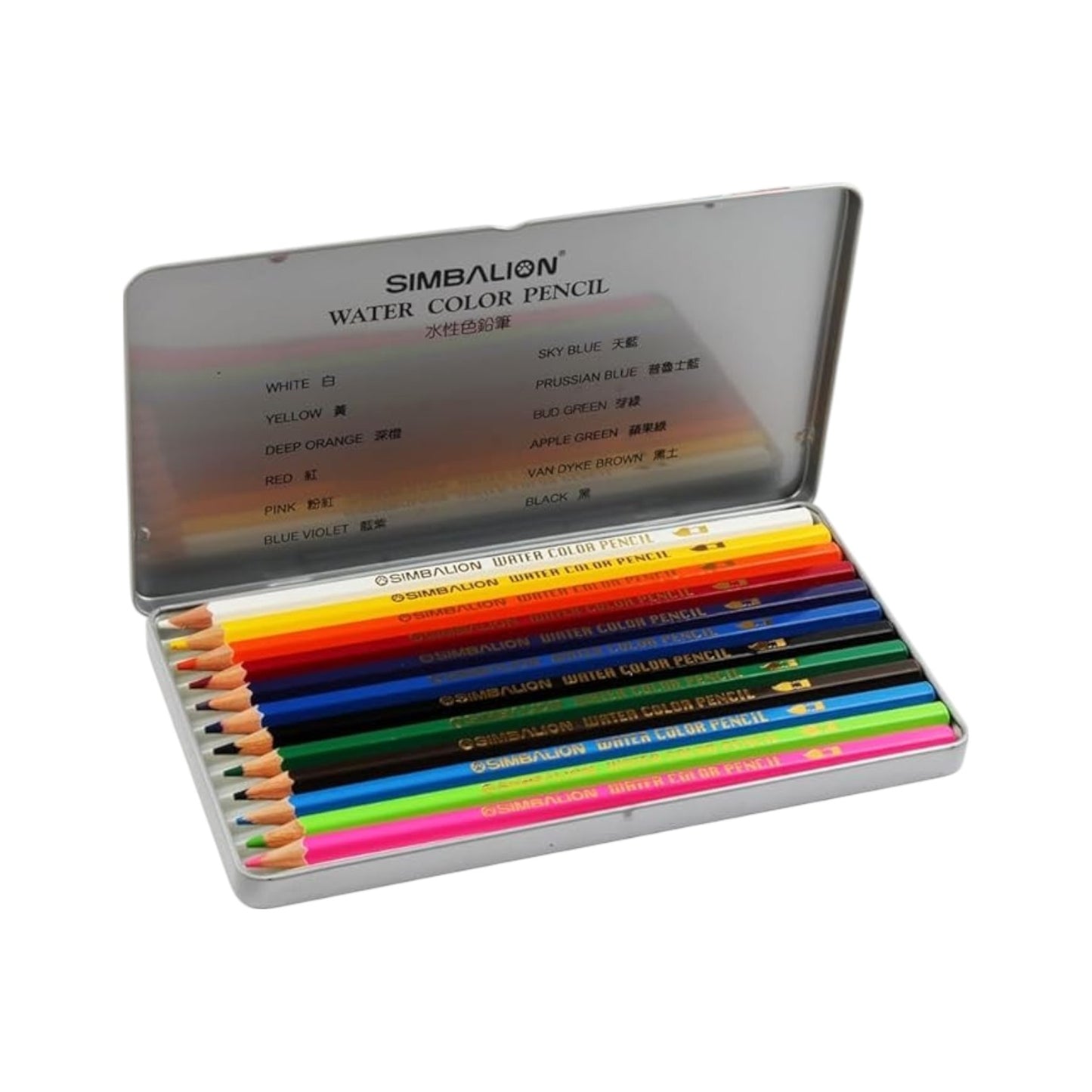 Water Color Pencils 12 Colors in metal box - Simbalion WP-1201