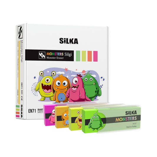 Silka ART 13 monster neon eraser – Set of 20 pieces/large – 4 colors -with case